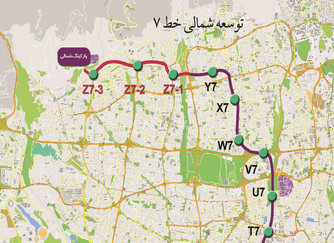 توسعه شمالی خط 7 مترو تهران