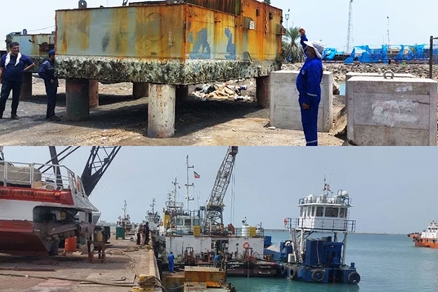 آغاز تعمیرات اسکله شناور جزیره لاوان در  بندر شهید رجایی/ توسعه زیر‌ساخت‌های بندرگاه سیریک با نصب اسکله‌‌های فلزی