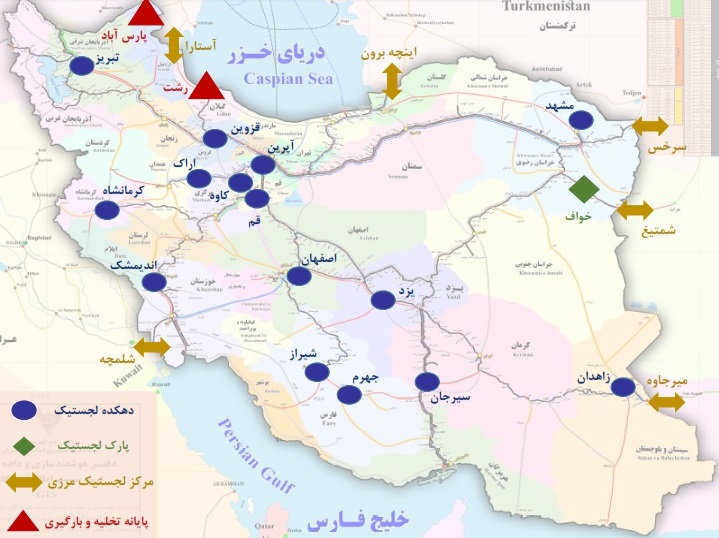 نقشه مراکز لجستیک راه آهن ایران
