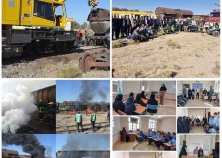 برگزاری مانور آتش‌نشانی و امداد و نجات در اداره‌کل راه‌آهن آذربایجان